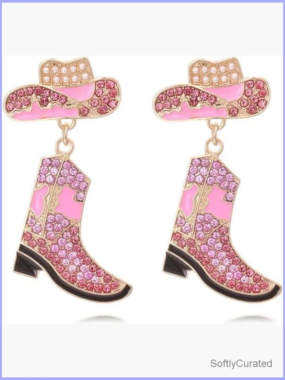 Cowboy Boot & Hat Rhinestone Drop Earrings for Women